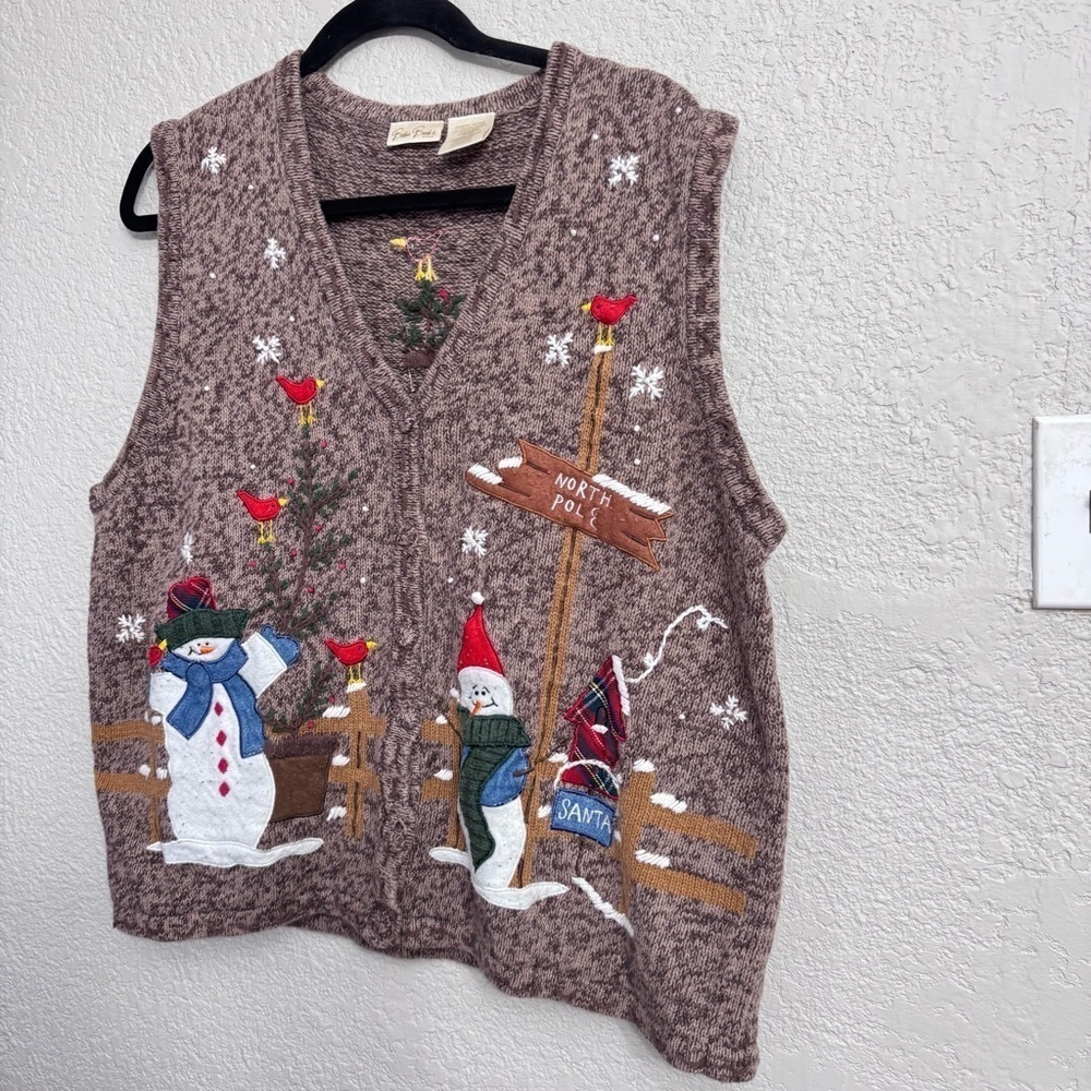 Vintage Bobbie Brooks Sweater Vest Winter Snowman Cardinal North Pole - Size 18 - Picture 2 of 6